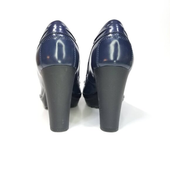 Tod's Women's Patent Leather Penny Loafer Pumps Blue Size EU 35/US 5 block heel - Picture 5 of 15